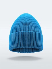 Blue Knitted Beanie Hat Mockup.