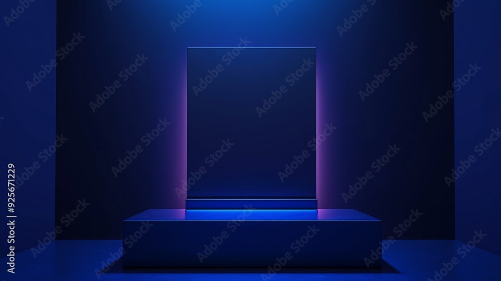 Aufkleber a photo of an empty 3d podium in a gaming room with a sleek gaming rig and custom lighting setup, is