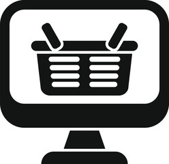 Simple vector of a shopping basket inside a computer monitor representing online shopping