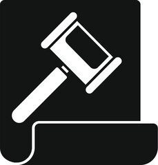 Simple vector icon of a judge gavel hitting paper symbolizing law and court