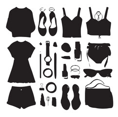 Fashion elements collection silhouette vector illustration 