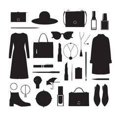 Fashion elements collection silhouette vector illustration 