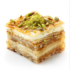 a piece of dessert with nuts and a topping