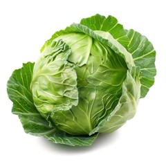 Fototapeta premium A fresh green head of cabbage with its leaves folded back,