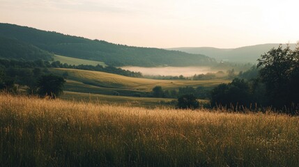 Fototapeta premium Serene Morning Landscape with Mist