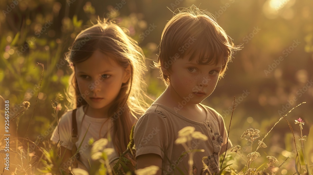 Canvas Prints the wonderful carefree days of childhood visualized, close up, two children, dreamy