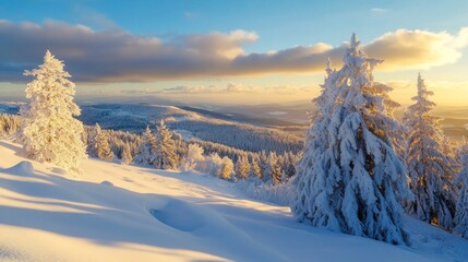 Snowy Mountain Landscape at Sunset