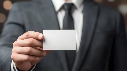 businessman showing blank business card, business card mockup