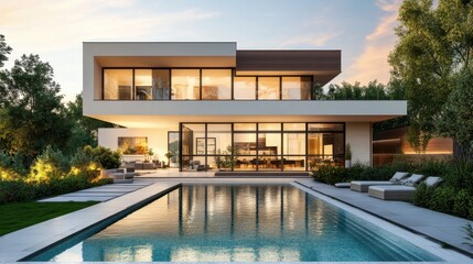 Fototapeta premium Modern Luxury Villa with Swimming Pool and Patio.
