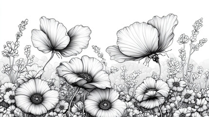 Fototapeta premium coloring page white poppy flowers