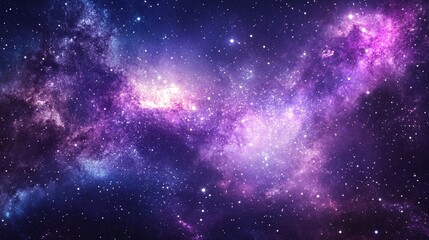 Naklejka premium Starry Violet Night Sky, Galaxy Vector Illustration with Flat Design and Simple Aesthetics, Emphasizing Purple Palette and High Resolution Clarity