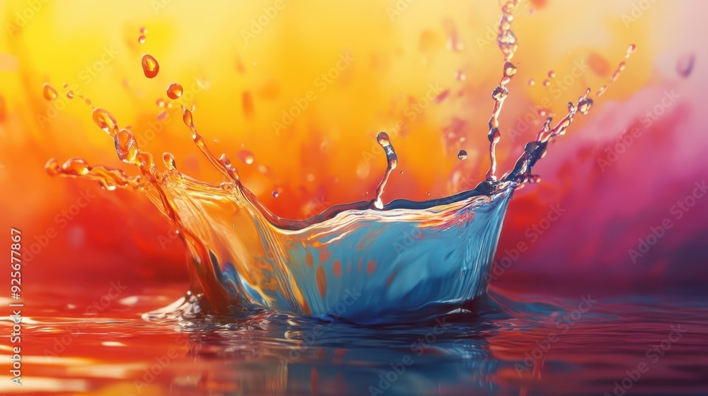 Sticker colorful water splash with abstract background.