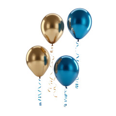 A trio of helium balloons painted in striking, glossy blue floats majestically against a stark, pure white backdrop, ai digital painting