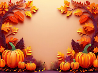 秋　ハロウィン　紅葉　カボチャ　背景　コピースペース