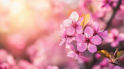 Pink Cherry Blossom Flowers in Spring.