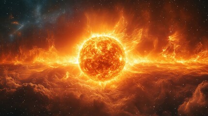 Obraz premium Burning Sun in Space.