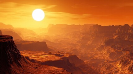 Martian Sunset Over a Canyon.