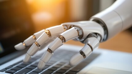 Robotic Hand Typing on Laptop Keyboard.