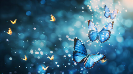 Abstract Business digital transformation innovative of butterfly life cycle evolution blue background. Renewal and Powerful transformation metamorphosis concept. Lightness of being and playfulness