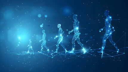 Abstract Human evolution digital transformation innovative of technology life blue background. Business renewal and Powerful transformation startup concept. Development of Homosapien species theme