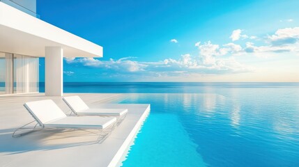 Fototapeta premium Modern Villa Infinity Pool Overlooking The Ocean.