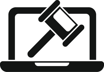 This vector icon represents online auctioning, e justice, and other legal activities taking place on the internet