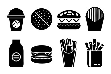 Fast food icons set silhouette Vector illustrations of Black and white
