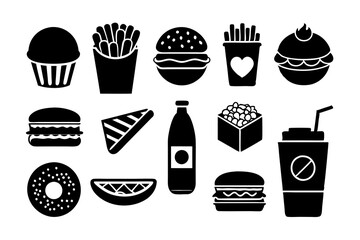 Fast food icons set silhouette Vector illustrations of Black and white
