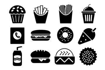Fast food icons set silhouette Vector illustrations of Black and white
