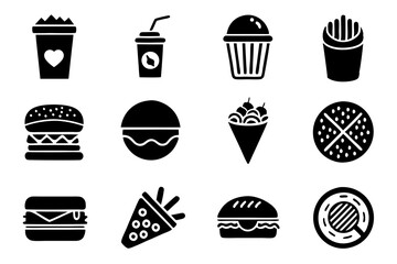 Fast food icons set silhouette Vector illustrations of Black and white
