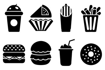 Fast food icons set silhouette Vector illustrations of Black and white
