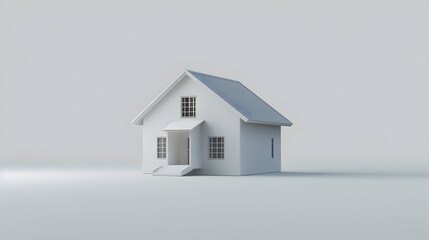 Isolated mockup of a 3D house standing on a white surface. Generative AI technology.