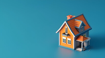 miniature model house on blue background, generative ai