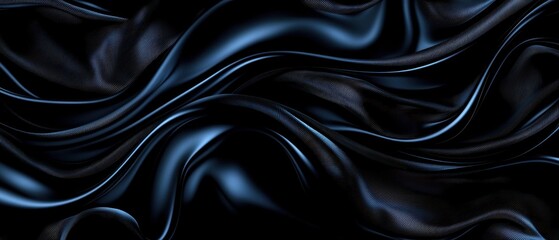 Obraz premium Elegant black fabric draping smoothly, creating a luxurious texture. Ideal for backgrounds and fashion themes.