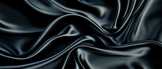 Obraz premium Elegant black silk fabric with smooth, flowing curves and subtle sheen, perfect for design and textile projects.