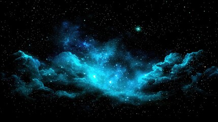 Fototapeta premium Stunning cosmic scene featuring vibrant blue and green clouds of gas and stars, perfect for illustrating the beauty of the universe.
