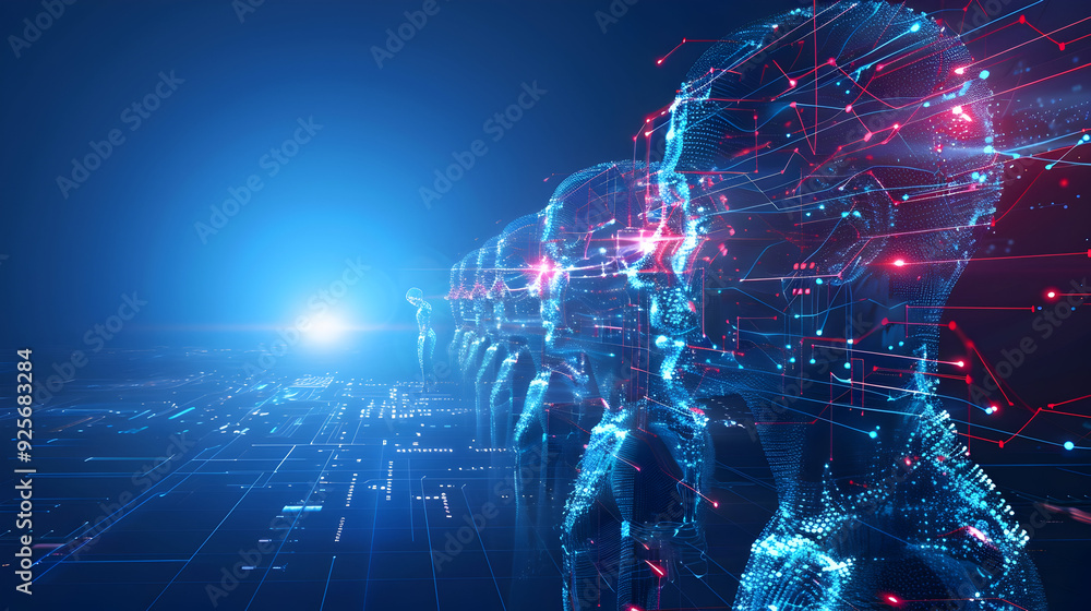 Poster futuristic evolution of people digital transformation abstract technology background. artificial int