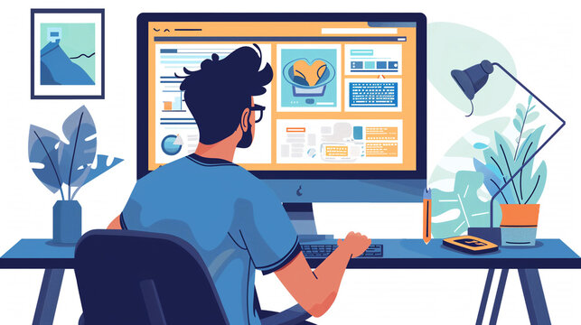 portrait of a graphic designer working on modern desktop computer