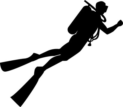 recommend clip art: Black silhouette scuba divers. Vector illustration.