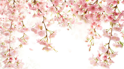 Fototapeta premium Delicate pink cherry blossom branches with soft background and gentle falling petals