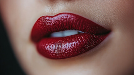 woman's hand applying red lipstick to her lips. The vivid red color symbolizes confidence, passion, and empowerment, highlighting beauty and self-expression in modern femininity