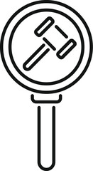 Magnifying glass is focusing on a judge's gavel, symbolizing legal investigation