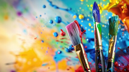 Paintbrushes Against a Colorful Spatter