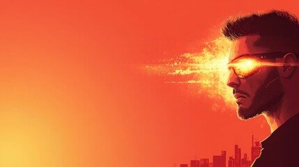 Intense Glare of a Furious Man with Fire in His Eyes - Flat Design Illustration with Copy Space for Text