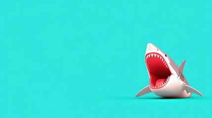 Fierce Angry Shark with Open Jaws - Flat Design Illustration with Copy Space for Text