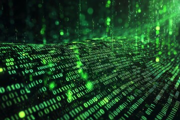 Green Dark Binary Code with Data Streaming Background created with Generative AI