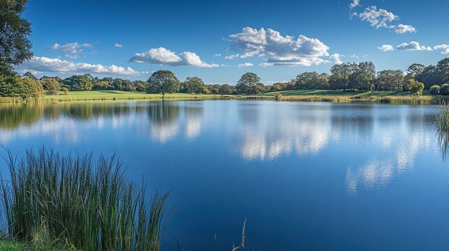 Calm Lake with Cloudy Sky Reflection.