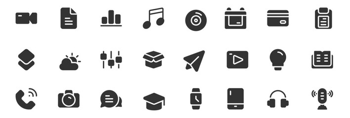 Basic UI icon pack for your web site design, logo, app, UI. Basic UI icon glyph design. Vector graphics illustration and editable stroke. 