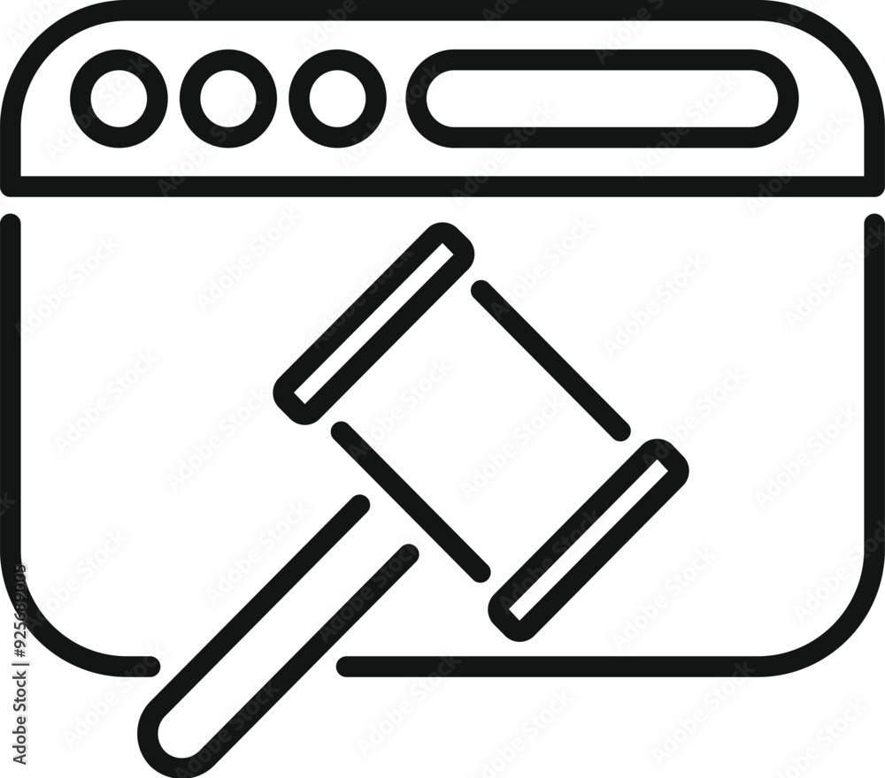 Poster simple vector showing a gavel striking down on a website symbolizing an online auction