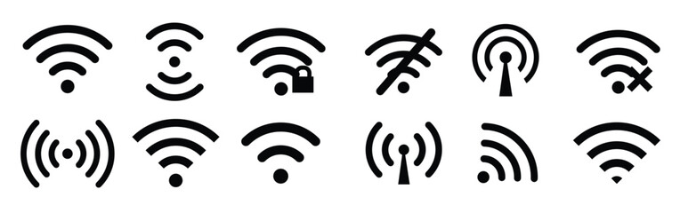 Icon wifi signal. Wireless wi-fi internet connection symbol. Set of sign for hotspot remote access of network. Satellites for mobile, radio, computer
